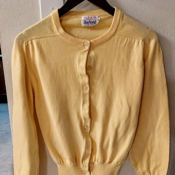 Vintage Button Through Yellow Cardigan - M